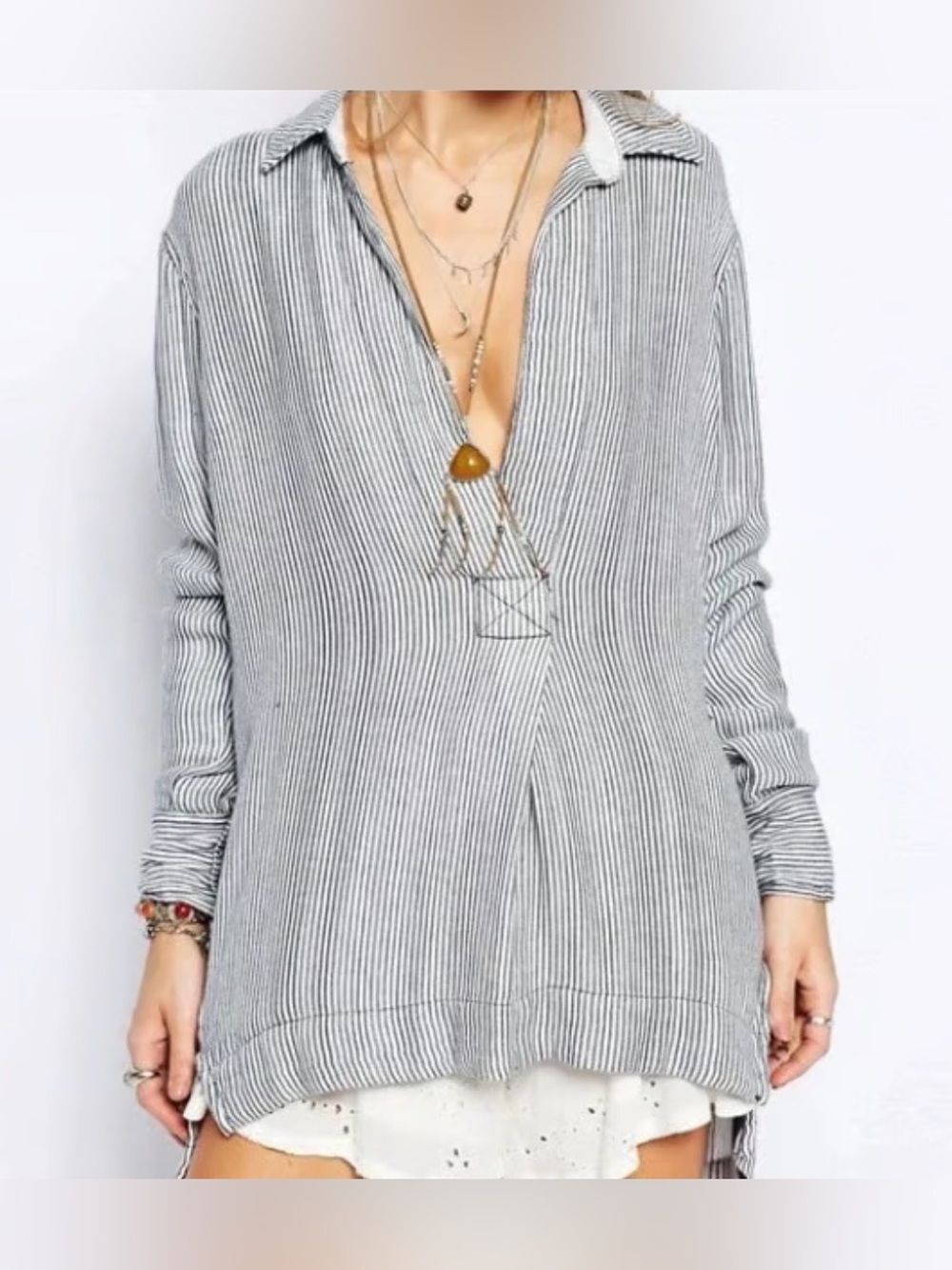 Free people preppy on the road vertical stripe tunic medium oversized